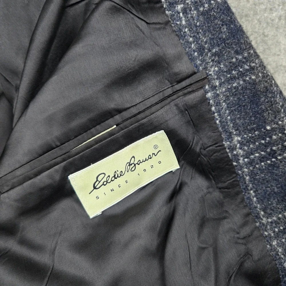 Eddie‎ Bauer Blazer Mens 46R Blue Plaid Wool Lambswool Sport Coat Made in USA